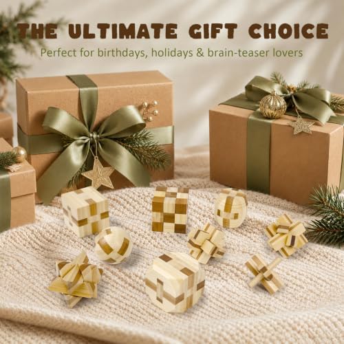 VolksRose 9pcs Wooden Brain Teaser Puzzles, IQ Challenge Puzzle Games, Logic Smart Mind Puzzle Box Lock Toy Removing Assembling 3D Small Puzzle Gift Set for Adults Teenagers Kids, 1.8inch 4.5cm - Image 6