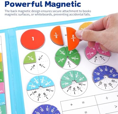 Magnetic Fraction Educational Puzzle, Magnetic Fraction Demonstration Book, Fraction Tiles & Circles, Montessori Math Manipulatives for Elementary School, Fraction Learning Toys for Kids - Image 6