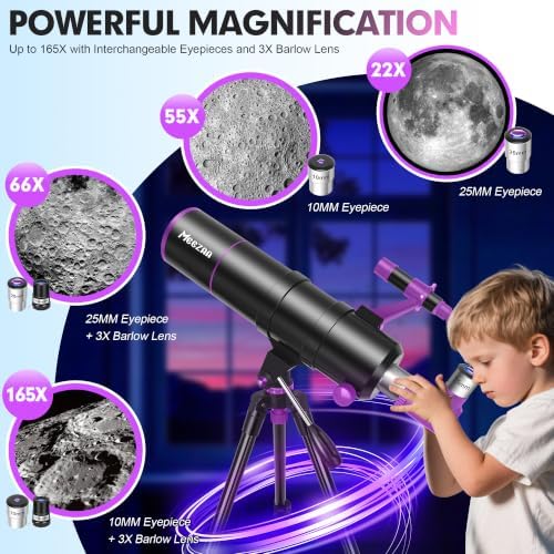 MEEZAA Telescope, Telescope for Adults High Powered, 90mm Aperture 550mm Portable Refractor Telescopes for Kids & Astronomy Beginners Stargazing with Tripod, Phone Adapter, Carry Bag & Moon Filter - Image 3