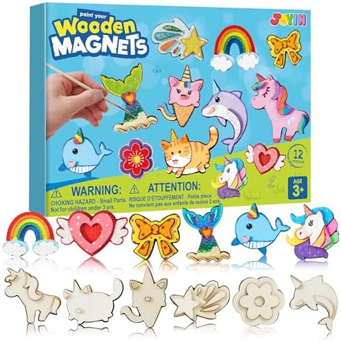 JOYIN 12 pcs Fantasy Wooden Magnets, Kids Unicorn Painting Craft, Spring and Rainy Day Activities School Art Projects, Toys for Kids Aged 3+ Birthday Easter by JOYIN