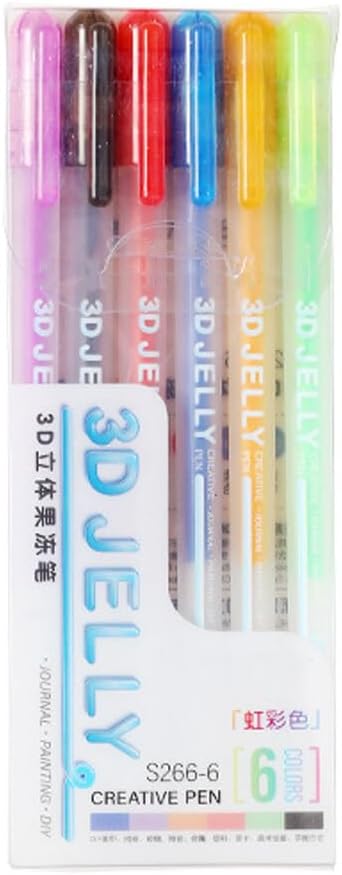 Eforcase 6PCS 3D Jelly Pens Gel Pens for Adult Coloring Books Gel Ink Pen Marker Colored Pen for Drawing, Crafts Scrapbooks Bullet Journaling Card Making, Photo Album Drawing Writing