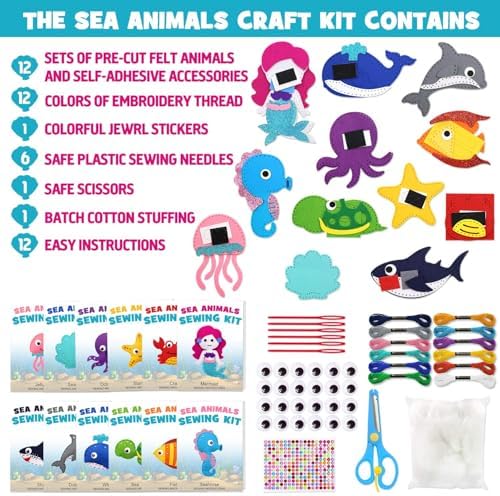 CiyvoLyeen Sea Animals Sewing Kit for Ages 8-12 Felt Sewing Craft 12Pcs - Image 3