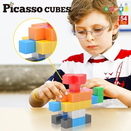 PicassoTiles Magnet Cube Building Blocks 1.2" 3CM Magnetic Cubes Toy Construction Building Educational Sensory Toys with Idea Booklet for School & Preschool Kids Boys Girls Toddlers PMC301 - Image 2
