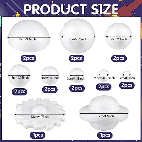 60 PCS Solar System Model Foam Ball Kit Includes 18 Mixed Sized Polystyrene Spheres Balls,18 Pieces Long Bamboo Sticks, 18 pieces Toothpick Flag, and 6 Pcs Painting Brushes for School Science Projects - Image 2