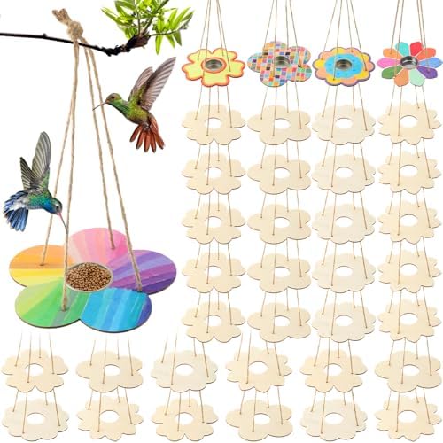 DoubleFill 60 Pack Bird Feeder Craft Kits for Kids Ages 3-8 Bird Feeder Craft Kits with Stainless Steel Bowls DIY Kids Crafts Wooden Art Painting Outdoor Bulk Toys for Children VBS Crafts by DoubleFill