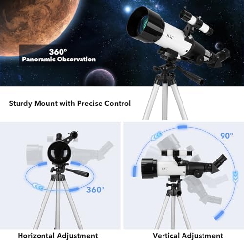 HSL Telescope for Adults,70mm Aperture 400mm Focal Length Refractor Telescope for Astronomy Beginners(20x-100x) - Travel Telescopes with Carry Bag and Adapter(White) - Image 4