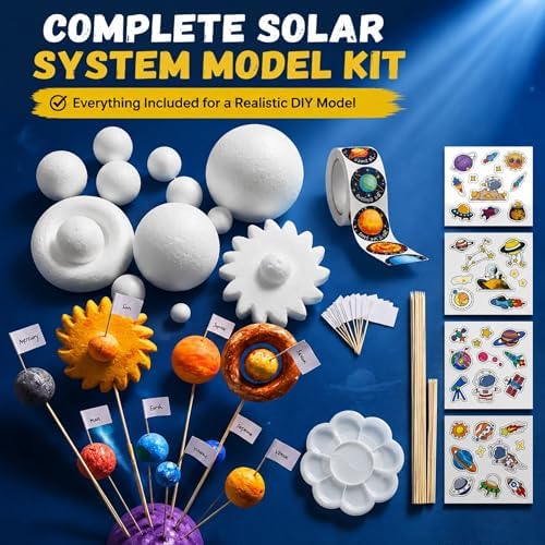 Solar System Project Kit, DIY Solar System Model Kit with Foam Balls, Planet Stickers & Sticks, Space Science Craft Kit for School Projects & Educational Learning - Image 5
