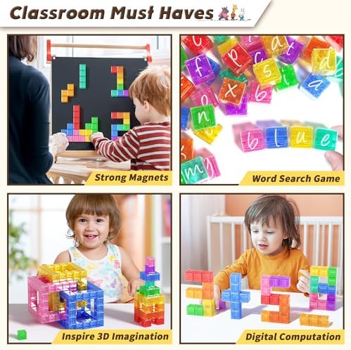 Apluses 45PCS Magnetic Blocks - Transparent Magnet Cubes, Kids Building Blocks, Sensory Autism Gifts for Kids Ages 3+, Preschool Travel Toys for 3-5 Year Old Boys and Girls - Image 4