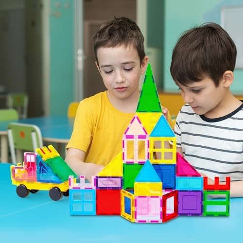 PicassoTiles 101 Piece Magnetic Tiles Building Set with Car & Bag Ages 3+ - Image 2