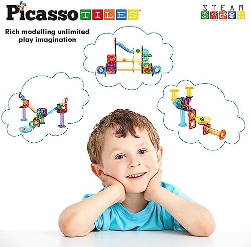 PicassoTiles Marble Run 60 Piece Race Track Magnetic Tiles Magnet Building Block Educational Construction Toy Set Playset STEM Learning Kit Child Brain Development HandEye Coordination Training PTG60 - Image 6