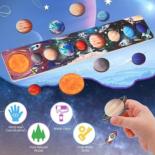 Zeoddler Solar System Toys for Kids 3-6, Wooden Space Puzzle for Kids, Planets for Kids, Preschool Learning Activities, Gift for Boys, Girls - Image 5