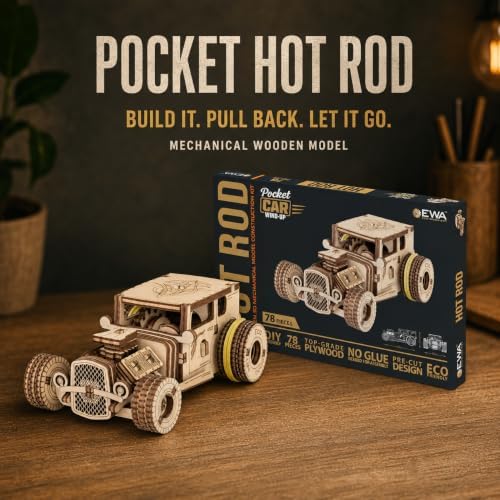 EWA Eco-Wood-Art Pocket Hot Rod - 3D Wooden Puzzle Mechanical Model Kit DIY Wood Construction Set - Image 2