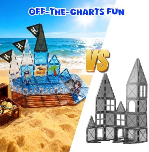 Bmag Magnetic Tiles for Kids,32 PCS Pirate Set with 3D Magnet Building Blocks, STEM Educational Toys for Preschool Learning, Gift for Boys & Girls Age 3 4 5+ - Image 3