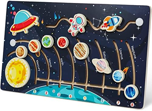Zeoddler Movable Solar System Puzzle for Kids 3-6, Wooden Space Toys for Kids, Planets for Kids Preschool Learning Activities, Gift for Boys, Girls by Zeoddler