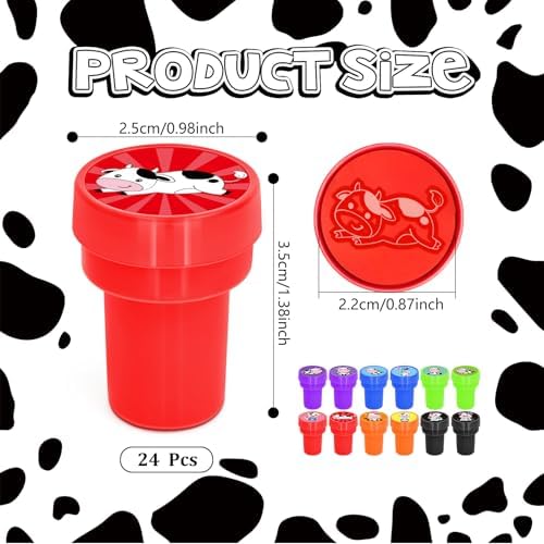 Cinrobiye 24 Pcs Cow Stampers Party Favor Set, Cute Farm Animal Stamps for Kids Birthday Party, Classroom Rewards, Farm Themed Party Supplies, Goody Bag Fillers, Barnyard Animal Toys - Image 2