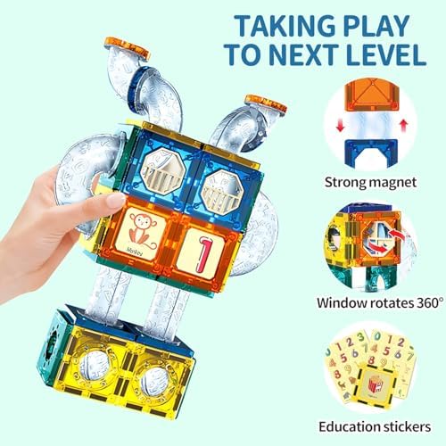 Motorized Marble Run Set, 107-Piece Magnetic Tile Building Toy - Image 6