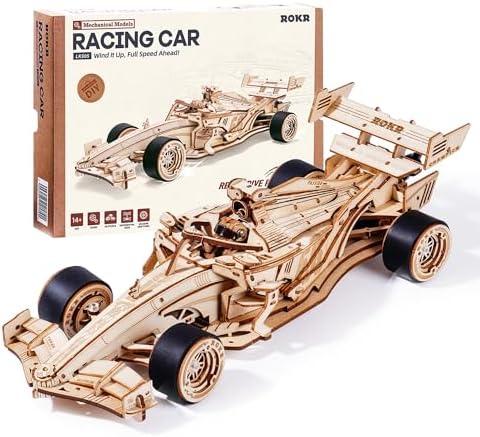 ROKR 3D Wooden Puzzle 1:18 Scale Formula Racing Cars, Wind up Toys Model Car Kits for Adults to Build, Ideal Hobby Gift for Boys and Men Desk Decor Display by ROKR-InterestingSmartPuzzleToys