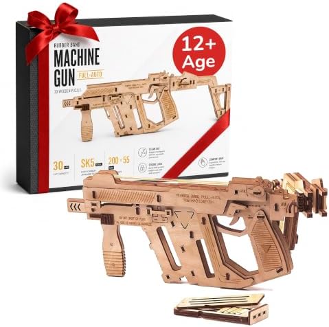 3D Wooden Puzzle Rubber Band Machine Gun Toy DIY Craft Kit, Wood Model Kit for Adults & Kids to Build, Brain Teaser Wooden Jigsaw Puzzles Mechanical Gift (Machine Gun) by CaliberGourmet