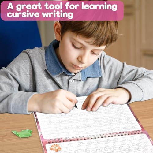 gisgfim Grooved Cursive Handwriting Workbook Magic Reusable Grooved Cursive Handwriting Practice Guided Tracing with Disappearing Ink Pens for Beginner Learning Activities Supplies (Inspiring Quotes) - Image 5