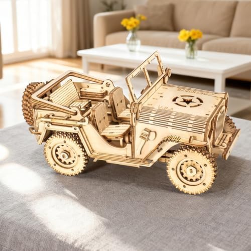 3D Wooden Puzzles for Adults,Wooden Toy for Kids and Adults,Model Building Kit,Educational Brain Teaser,Best Educational Christmas Birthday Day Gift for Friends (Wooden Jeep) - Image 7