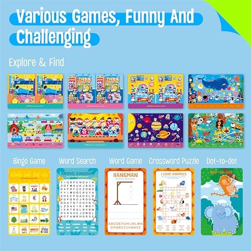 2 Travel Game Pads, 61 Dry Erase Activities Games Reusable & Erasable Book, Fun Explore & Find Brain Challenge Games Interesting Educational Toy and Learning Tool for Road Trip Airplane Travel - Image 6