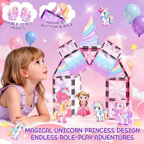 Magnetic Tiles Unicorns Princess Castle with 5 Dolls & Magnetic Decors Kit - Image 2
