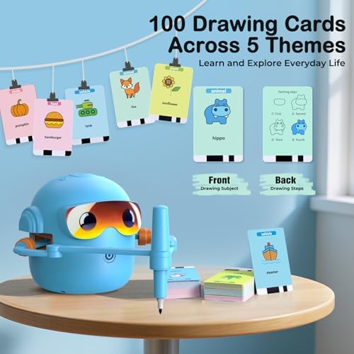 NAUQUOHZ Drawing Robot for Kids with 100 Cards, Montessori Painting Toys with Voice Interaction&16 Color Pens Educational Drawing Machine Toys for 3 4 5 6 7 8 Year Old Boys Girls - Image 3