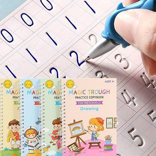 Magic Grooved Reusable Writing Books, Tracing Workbook for Kids Ages 3‑5 by Unknown