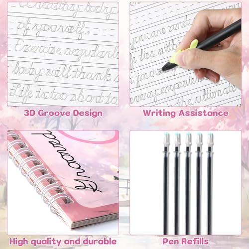 chiazllta Grooved Cursive Handwriting Workbook with Disappearing Ink Pens Magic Reusable Grooved Cursive Writing Practice for Beginners Kids Kickoff Workbook Homeschooling Supplies (Inspiring Quotes) - Image 3