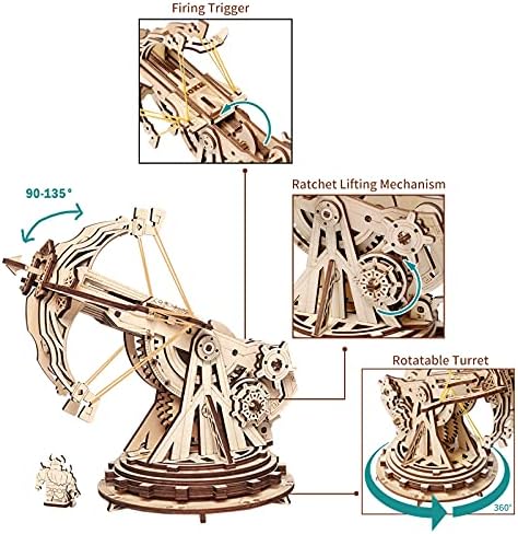 ROKR 3D Wooden Puzzles for Adults, DIY Wooden Ballista Launcher Toys Building Model Kits STEM Projects Toys for Adult - Image 3