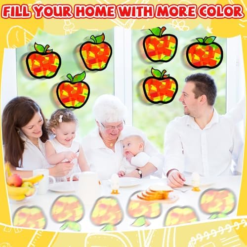 QOUBAI 32 Sets Apple Suncatchers Craft Kit DIY Window Stained Glass Effect Fall Apples Paper Craft for Home School Classroom Decor Kid Birthday Gifts Creative Art Projects Activity Game - Image 6