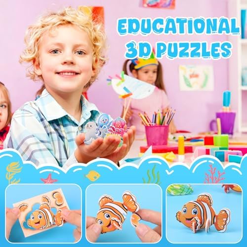 CCINEE 3D Puzzles for Kids, Cartoon Paper Puzzles Toy Gift Set for Girls and Boys Educational DIY Jigsaw Puzzle 30Pcs Mini Ocean Animals 1 Pack Sea World House for School Classroom Craft - Image 7