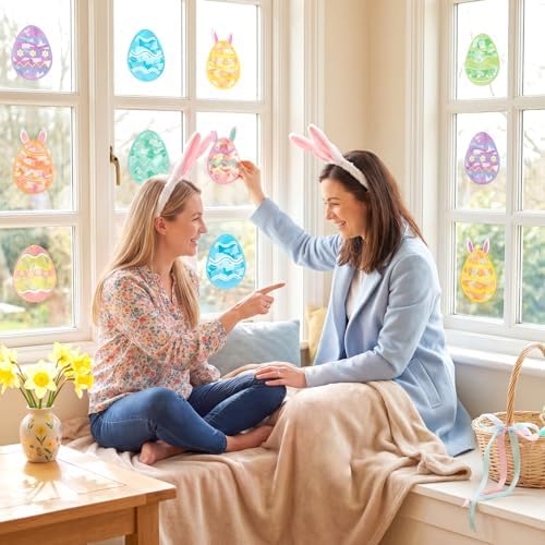 Renbuzhu 48PCS Easter Crafts Bulk: Eggs Paper Suncatchers DIY Kit for Activities Decorations, Window Stained Glass Effect Art Ornaments - Image 2