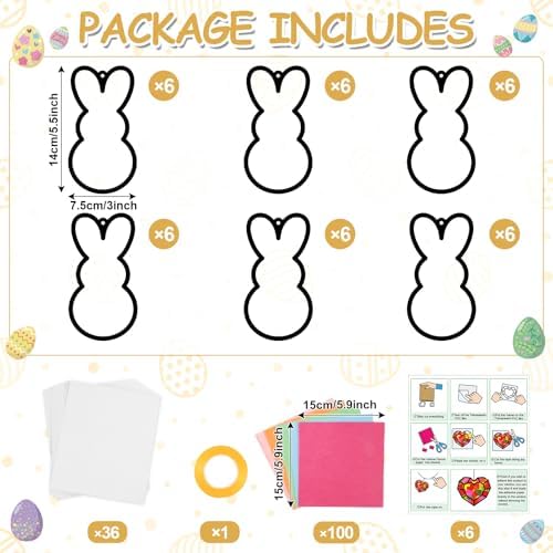 Qyeahkj 36 Set Easter Bunny Suncatchers Crafts for Kids DIY Colorful Rabbits Window Tissue Paper Craft Kit Hanging Decor for Easter Classroom Home Activity Art Project Birthday Party Favor - Image 2