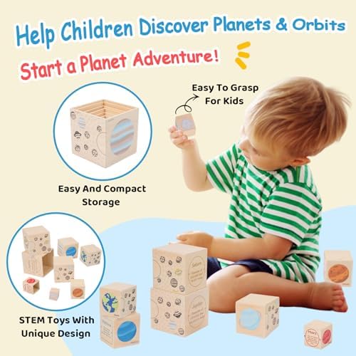 Wooden Solar System Nesting & Stacking Blocks, Planets Toy for Kids 3-5 - Image 4