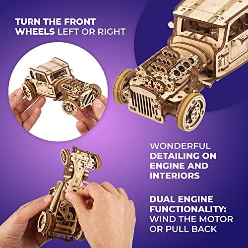UGEARS 3D Car Model Puzzle - Hot Rod Furious Mouse with Innovative Dual Engines - 3D Wooden Puzzles for Adults and All Family- Realistic Scaling Hot Rod Model Car Kits to Build - 3D Puzzle Model Kits - Image 3