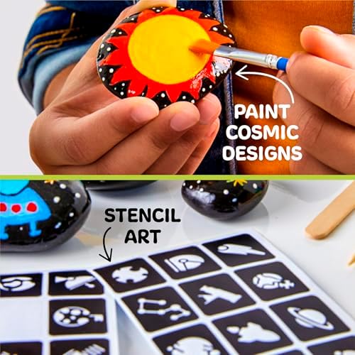 Discovery™ Solar System Studio Rock Art Kit, 35-Piece Space Craft Painting Set, Paint and Decorate Galaxy Rocks with Stencils, STEM Art Kit for Kids Ages 6+ - Image 5
