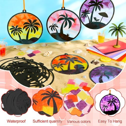 Qyeahkj 36Set Tropical Palm Tree Suncatchers Crafts Kit for Kids - Image 3