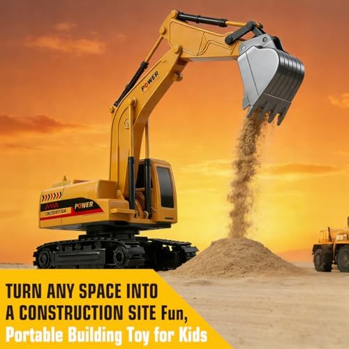 RC Excavator Toy, 6-Channel Remote Control Excavator with Metal Shovel & Lights, 360° Rotation Mini Excavator, RC Construction Vehicles Digger Toy for Boys 3-8 - Image 5