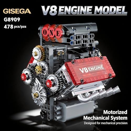 Motorized V8 Engine Model Kit that Runs, 478-Piece 8-Cylinder Car Engine Building Kit, Build Your Own STEM Mechanical Model with Moving Pistons, Gears and Electric Motor for Adults and Teens - Image 2