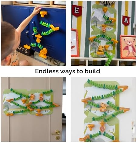 Oribel VertiPlay Magnetic Marble Run | 100 pcs STEM Toy, Dino Quest Edition | 2 Magnetic Play Boards | Wall Toy for Kids Age 5+ | Magnetic Track-Building Set | Dinosaur-Themed Stick-On Playboard - Image 6
