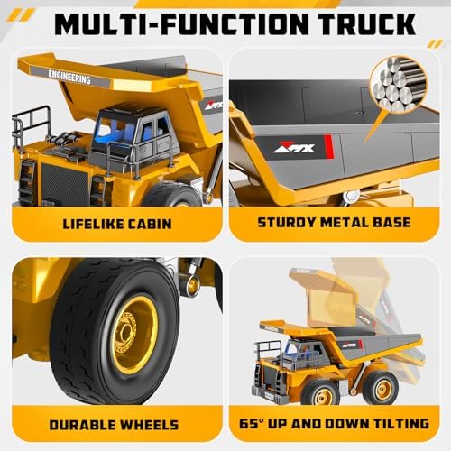 Remote Control Excavator and Dump Truck Toy Set for Kids, 2.4GHz RC Construction Vehicles with Light, Sound Effects, Metal Bucket, Claw and Drill Attachments, Engineering Truck Toys for Boys and Girls - Image 4