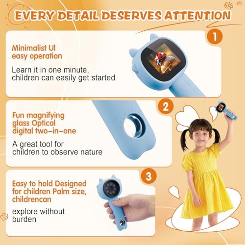 Microscope for Kids - 2.4" Screen Mini Pocket Handheld Microscope for Toddlers-STEM Educational Science Kit Toys for Christmas Birthday Gifts Science Kit Toddler for Boys Girls Aged 3-12 (Light Blue) - Image 6