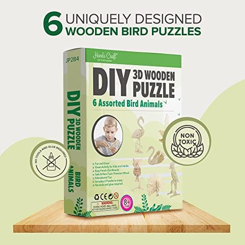 Hands Craft DIY 3D Wooden Puzzle – 6 Assorted Bird Animals Bundle Pack Set Brain Teaser Puzzles Educational STEM Toy Adults and Kids to Build Safe and Non-Toxic Easy Punch Out Premium Wood JP2B4 - Image 3