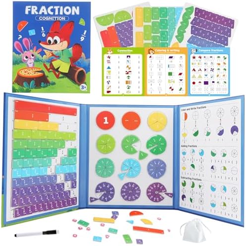 Magnetic Fraction Playbook & Fraction Manipulatives Set, Montessori Magnetic Fraction Book for Kids Grades K-3, Math Manipulatives with Fraction Tiles and Circles, Educational Fraction Games & Puzzle by Unknown