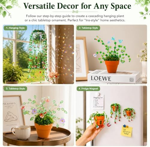 Bead Kit Green Glass Beaded Plant Kits Disco Ball Hanging Planter Gift - Image 6