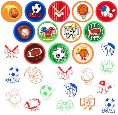 Cinrobiye 24 Pcs Sports Themed Stampers for Kids，Pre-Inked Football Basketball Baseball Soccer Stamps for Birthday Party Favors Classroom Rewards Goodie Bag Fillers Sports Party Supplies - Image 2
