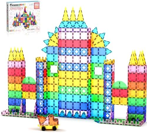 PicassoTiles 152 Piece Magnetic Tiles, Mirror Theme STEM Building Ages 3+ by PicassoTiles