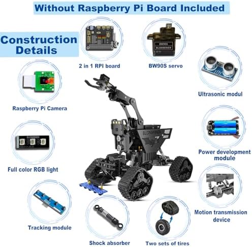 Robot Car Kit, 2 in 1 Smart Robotics Arm Building Toy for Raspberry Pi Python Coding, STEM Programming Tank Kits with Camera (Without RPi Board) - Image 4