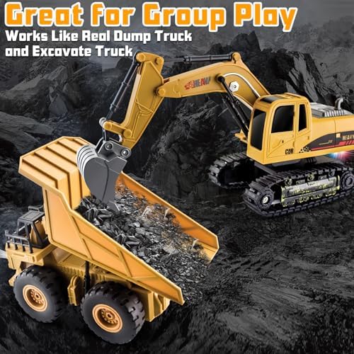 2 Pack Rc Construction Vehicles, Remote Control Excavator & Dump Truck Set - Image 5